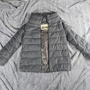 RARE Herno Womens Quilted Down Puffer Jacket Metallic Gray In-Tech Padding Sz 38